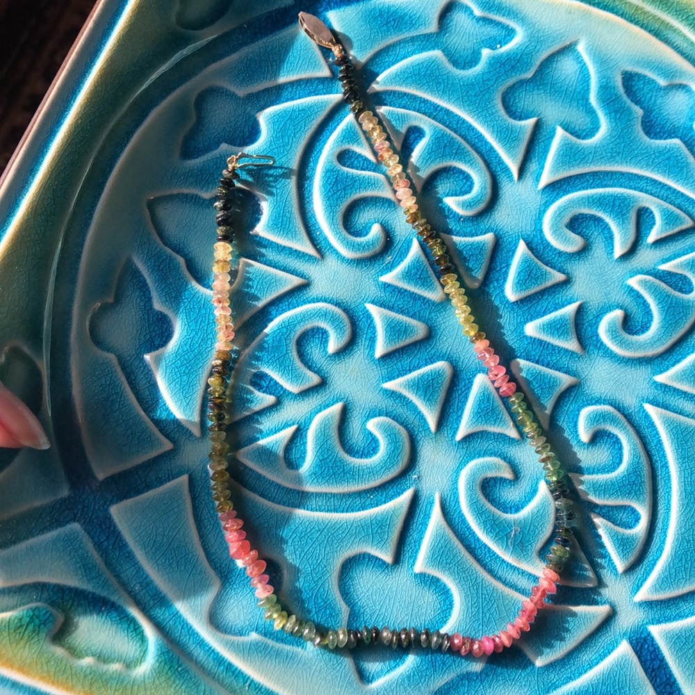 Multicolored Necklace Possibly Tourmaline Vintage Green Pink - Picture 12 of 12
